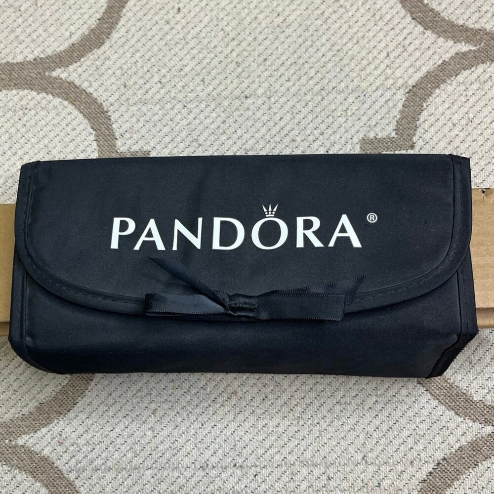 PANDORA Black Roll-Up Foldable Jewelry Travel Case 4 Zip Pockets Organizer